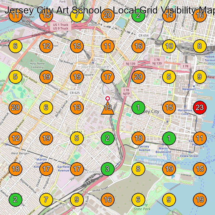 Jersey City Art School Art School GeoGrid ranking map for Jersey City NJ